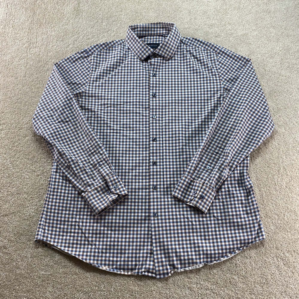 Bugatchi Shirt Mens XL OoohCotton‎ Tech 8 Way Stretch Gingham Button Up